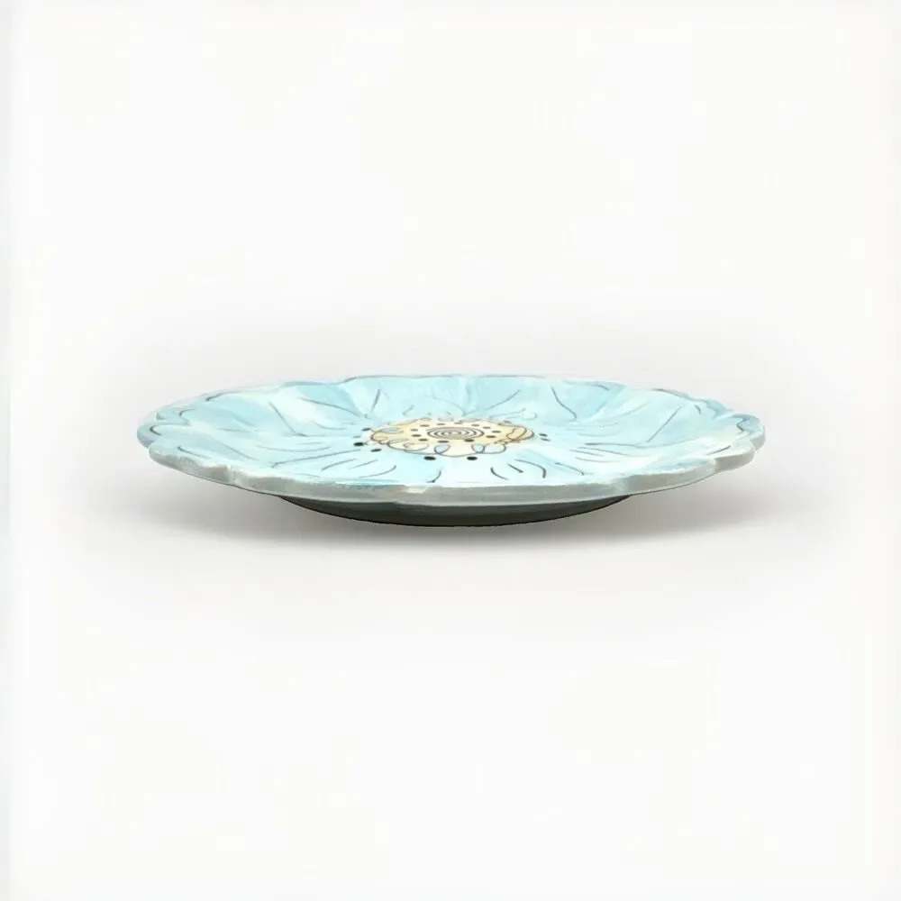 Set of 4 Pier 1 Cassidy Salad Dessert Plates Blue With Crème (Cream) Flower 7.5